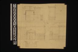 1/2 scale details of dining room -- elevation of alcove\, side elevation of bay\, elevation of east side showing mantel\, plan of mantel\, elevation of south side.