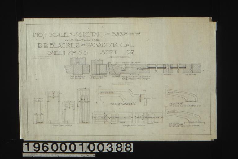 Inch scale and F. S. details of sashes : Sheet no. 53\,