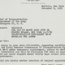 Letter: 1950 November 8