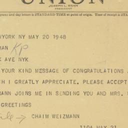 Telegram: 1948 May 20