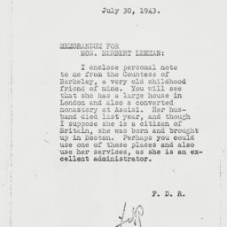 Memorandum: 1943 July 30