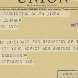 Telegram: 1952 December 24