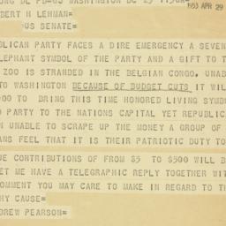 Telegram: 1953 April 29