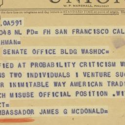 Telegram: 1954 March 15