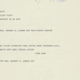 Telegram: 1961 September 28