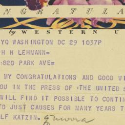 Telegram: 1948 March 29