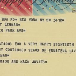Telegram: 1958 March 28