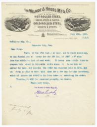 Wilmot & Hobbs M'f'g Co.. Letter - Recto