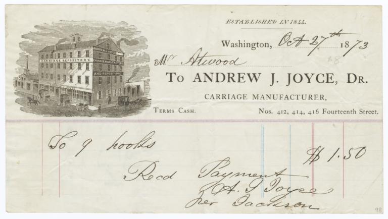 Andrew J. Joyce, Carriage Manufacturer. Bill - Recto