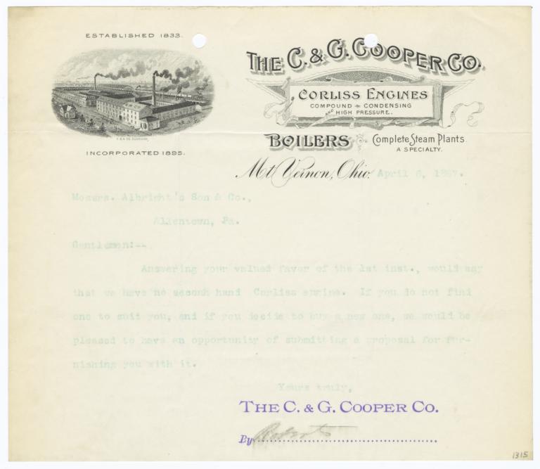 C. & G. Cooper Co.. Letter - Recto