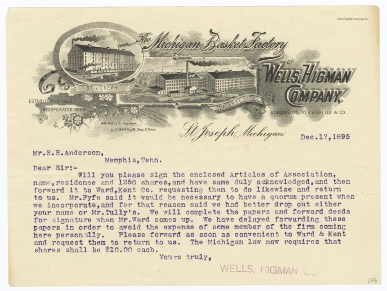 Wells, Higman Company. Letter - Recto
