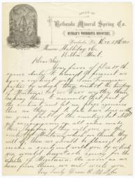 Bethesda Mineral Spring Co.. Letter - Recto