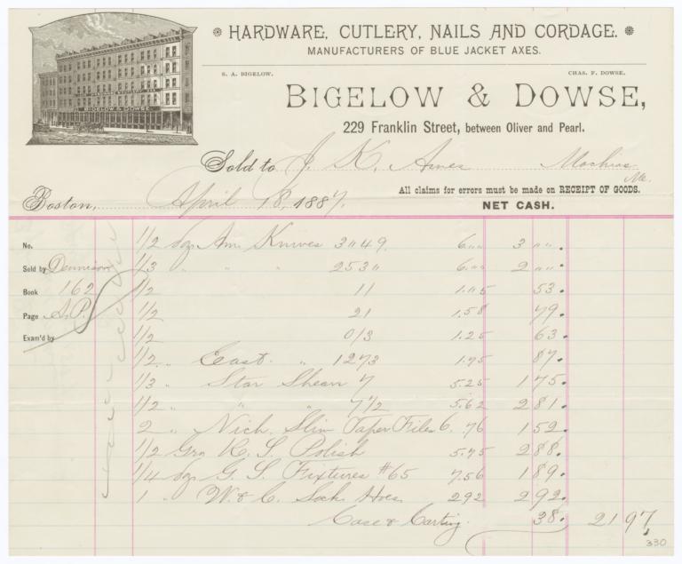 Bigelow & Dowse Co.. Bill - Recto