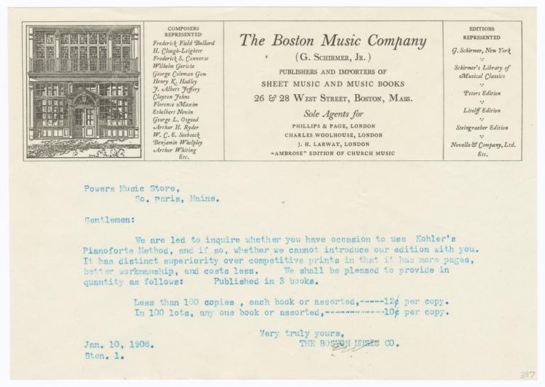 Boston Music Company. Letter - Recto