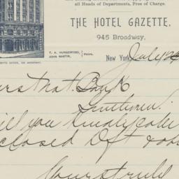 Hotel Gazette. Letter