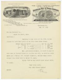American Net & Twine Company. Letter - Recto