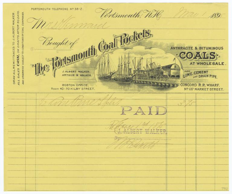 Portsmouth Coal Pockets. Bill - Recto