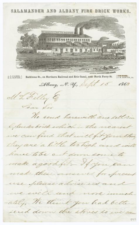 Salamander and Albany Fire Brick Works. Letter - Recto