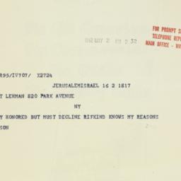Telegram: 1962 May 2