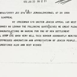 Telegram: 1956 January 20