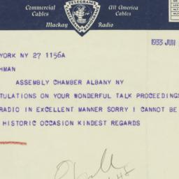 Telegram: 1933 June 27