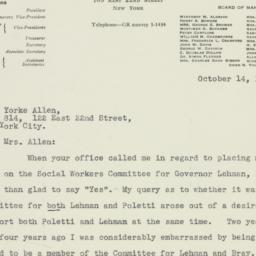 Letter: 1938 October 14