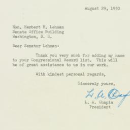 Letter: 1950 August 29