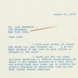 Letter: 1933 August 14
