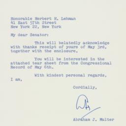 Letter: 1958 May 13