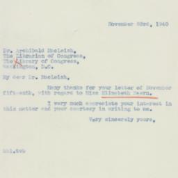 Letter: 1940 November 23