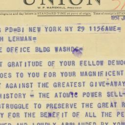 Telegram: 1954 July 29