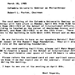 Announcements, 1985-03-18. ...