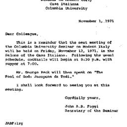 Announcements, 1971-11-01. ...