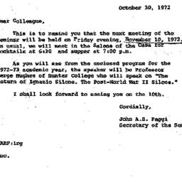 Announcements, 1972-10-30. ...