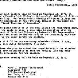 Announcements, 1970-11-11. ...