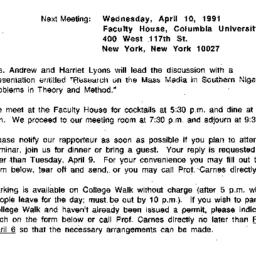 Announcements, 1991-04-10. ...