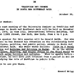 Announcements, 1974-10-30. ...