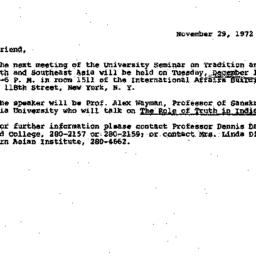 Announcements, 1972-11-29. ...