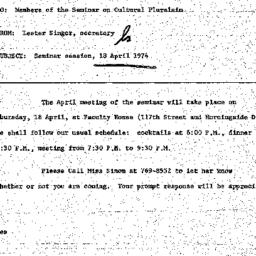 Announcements, 1974-04-01. ...
