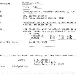 Announcements, 1977-03-22. ...