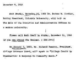 Announcements, 1968-12-09. ...