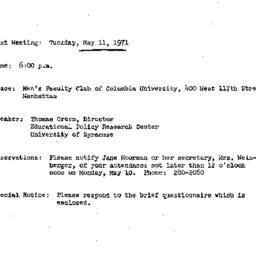 Announcements, 1970-05-11. ...
