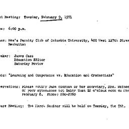 Announcements, 1971-02-09. ...