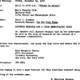 Announcements, 1969-12-12. ...