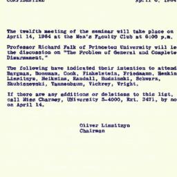Announcements, 1964-04-06. ...