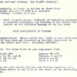 Announcements, 1972-05-09. ...