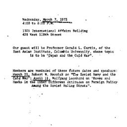 Announcements, 1973-03-07. ...
