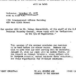 Announcements, 1972-12-13. ...