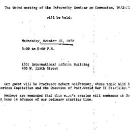 Announcements, 1972-10-18. ...