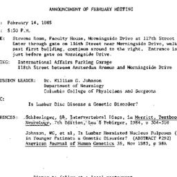 Announcements, 1985-02-14. ...